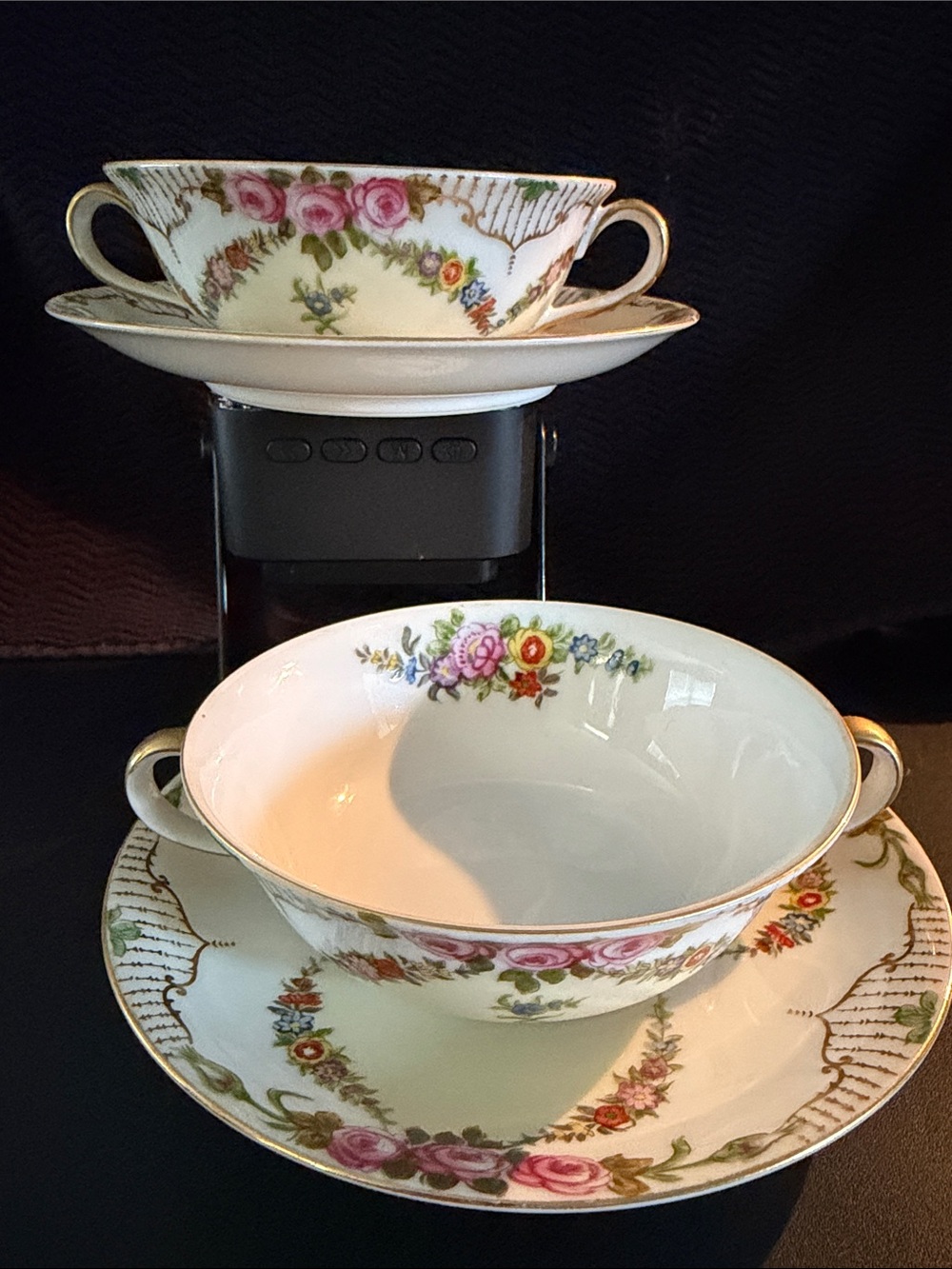 Noritake Rosedale Hand Painted
Set Of 2 Soup Bowls With Double Handles & Saucers